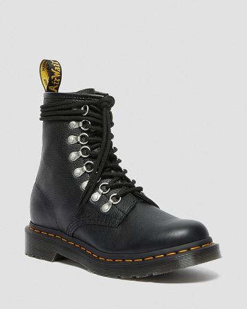 Black Women's Dr Martens 1460 Laced Virginia Leather Lace Up Boots | CA 168QMA